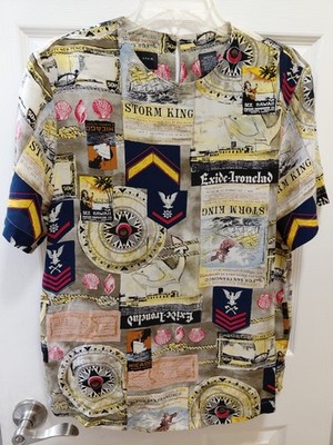 VTG August Silk Petites Womens Top Sz PM AOP Nautical Sailing Maritime 100% Silk