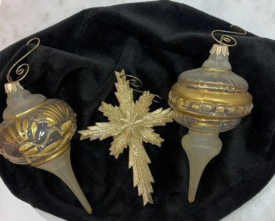 Vtg Christmas tree Ornament Lot of 3 Gold Accents 6'' Star 5'' set Holiday