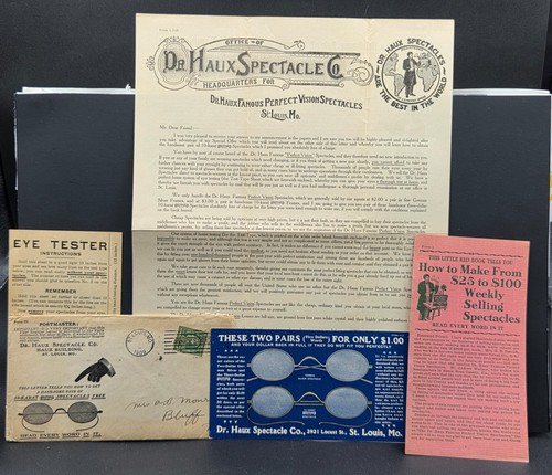 1909 Hauk Spectacles Eyeglasses Ephemera Lot (5) Cover Booklet Flyer St. Louis