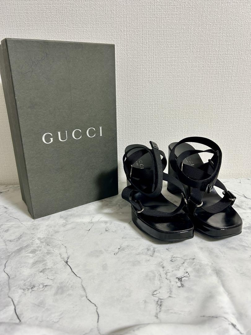 Gucci Womens Black Wedge Sandals Size 7 US Adjustable Strap Mint Story