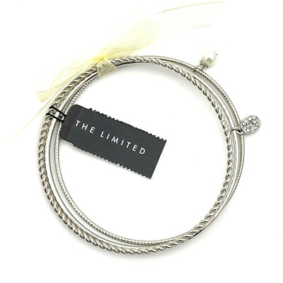 The Limited Charm Bangle Bracelet Layered Trio Silver Tone Rhinestones