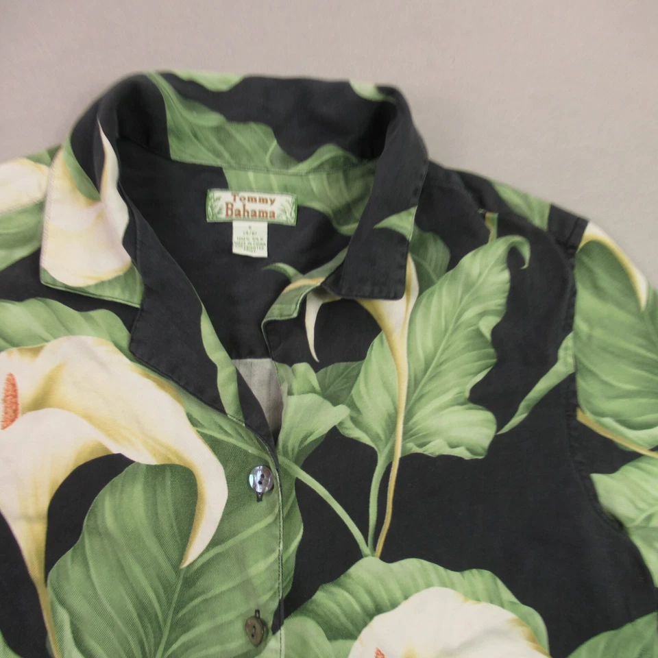 Camisa Tommy Bahama Meninas Grande Manga Curta Leve Floral Botão para Cima Seda - Imagem 2 de 4