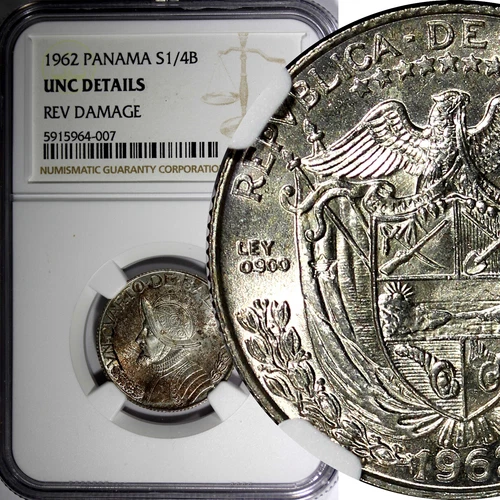 Panama Vasco Núñez de Balboa Silver 1962 1/4 Balboa NGC UNC DETAILS KM#11.2(007)