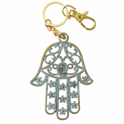 #ad Hamsa or Hand of Fatima Filigreed Style Verdigris Pendant Keychain Zipper Pull A $11.99