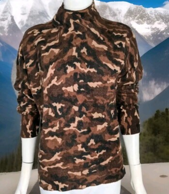 Angora Sweater Wool Camouflage Mock Women's M Turtleneck LS