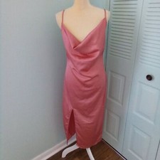 NWT PRETTYLITTLETHING ROSE STRAPPY SATIN COWL MIDI DRESS MAXI SLIT ADJ STRAPS 8