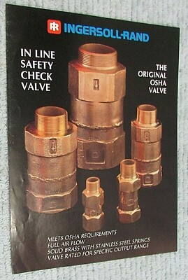 New Vintage 1986 Ingersoll Rand OSHA In Line Safety Check Valve Brochure FREE SH