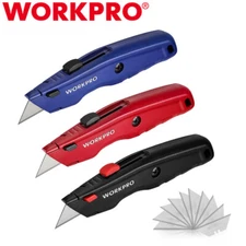 WORKPRO Premium Utility Knife Quick Change Blades 10 Extra Blades Black/Blue/Red