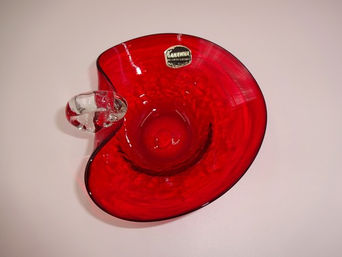 Vintage Kanawha Red Hand Crafted Glassware Glass Bowl Candy Dish Clear Handle - Picture 5 of 6