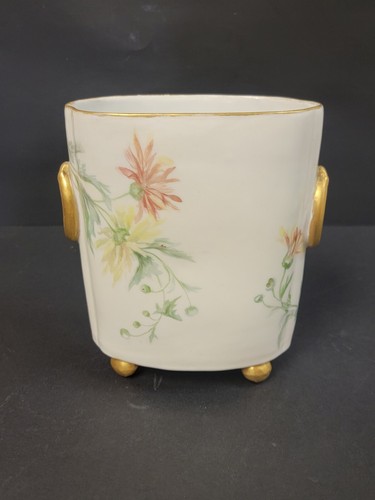 VINTAGE GUERIN LIMOGES PORCELAIN HP CACHEPOT VASE DESK CACHE POT - Picture 3 of 9