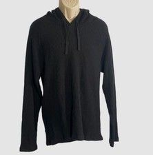  78 UGG Men Black Huck Thermal Waffle-Knit Long-Sleeve Hoodie Sweater Size S