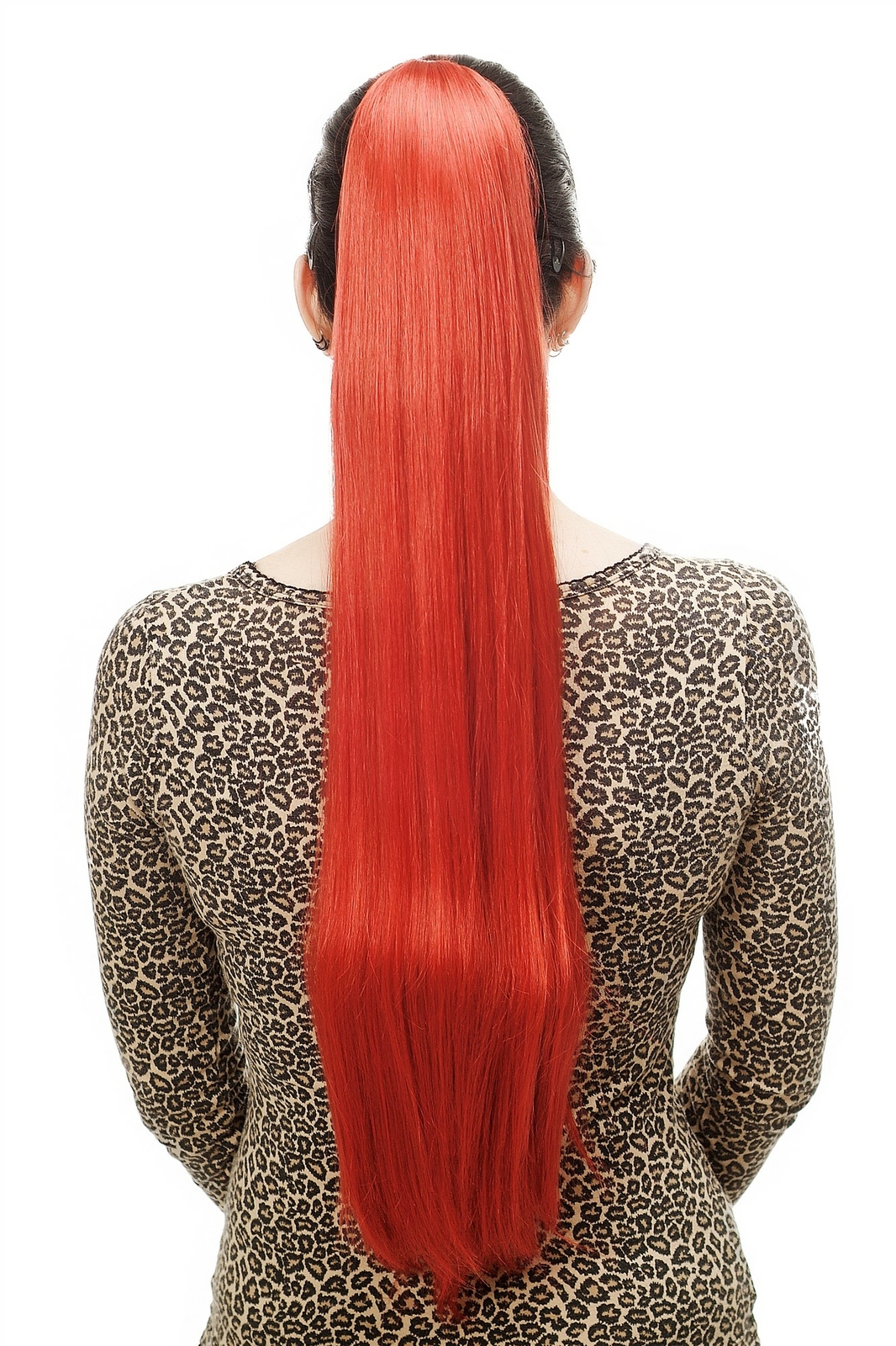 Hairpiece/Ponytail very long straight Butterfly Clip 70cm Bright Red T113-137