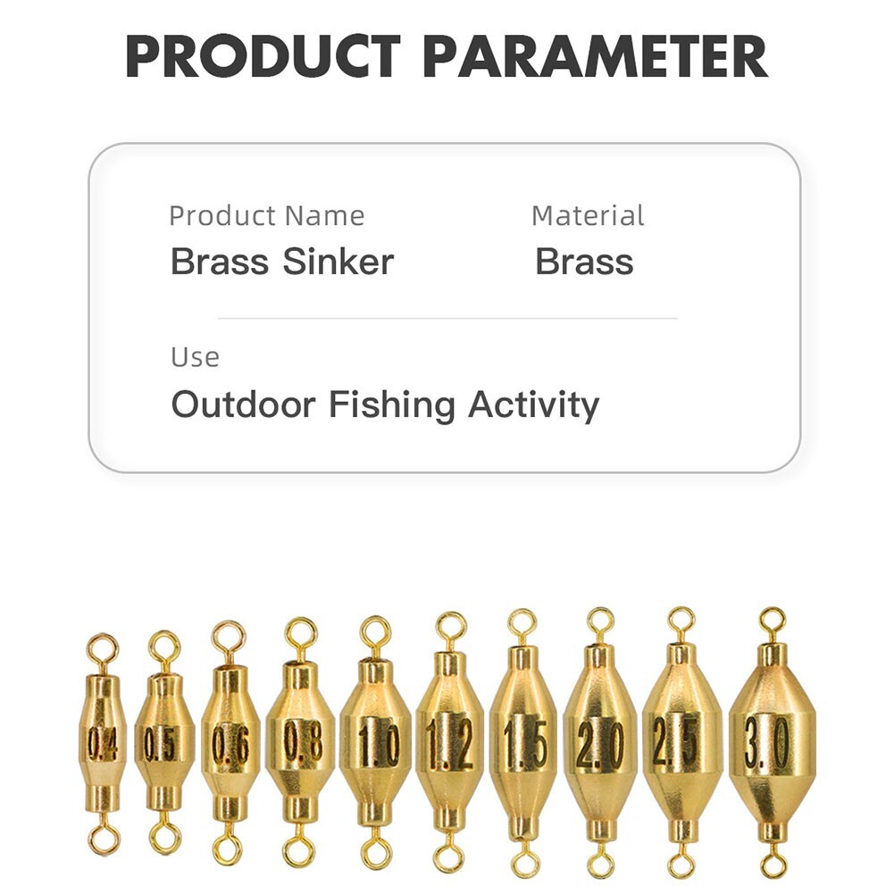 10pcs Brass Inline Fishing Weights for Trolling and Float Fishing Set