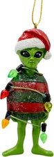 Alien in Ugly Christmas Sweater Party Wrapped in Lights Holiday Tree Ornament