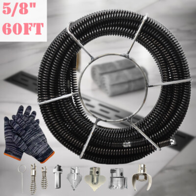60 Ft Drain Auger Plumbing Snake Clog Cable 5/8 In.Sewer Pipe Cleaner Tool
