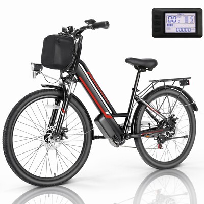 Electric Bike 26In City Commuting Bicycle 500W 48V Cruiser Beach E-bikes 7-Speed