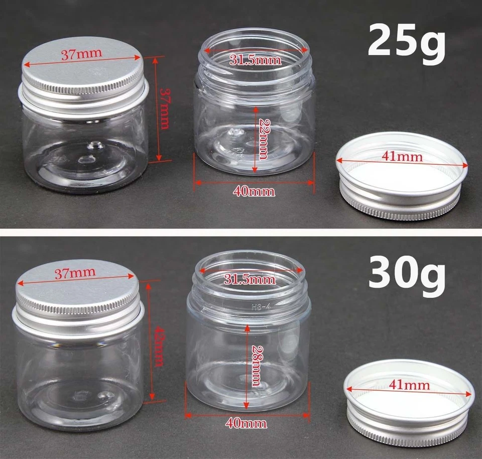 Empty PET Jars Aluminum Lids Clear Silver Plastic Cosmetic Cream 25/30/40/50ml - Image 3 of 3