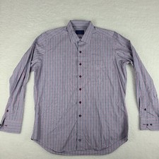 David Donahue Shirt Mens XL Blue Red Plaid Check 100% Cotton Dress Button Up