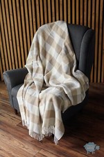 Merino Wool Blanket / Bed Throw 100 wool Size travel tartan 160 x 200cm Beige