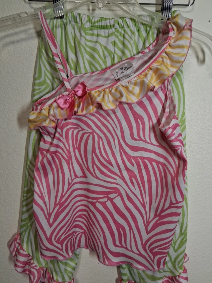 VTG Laura Dare 2 Piece Outfit Colorful Zebra Animal Print Y2K Girls Size 8 - Image 2 of 4