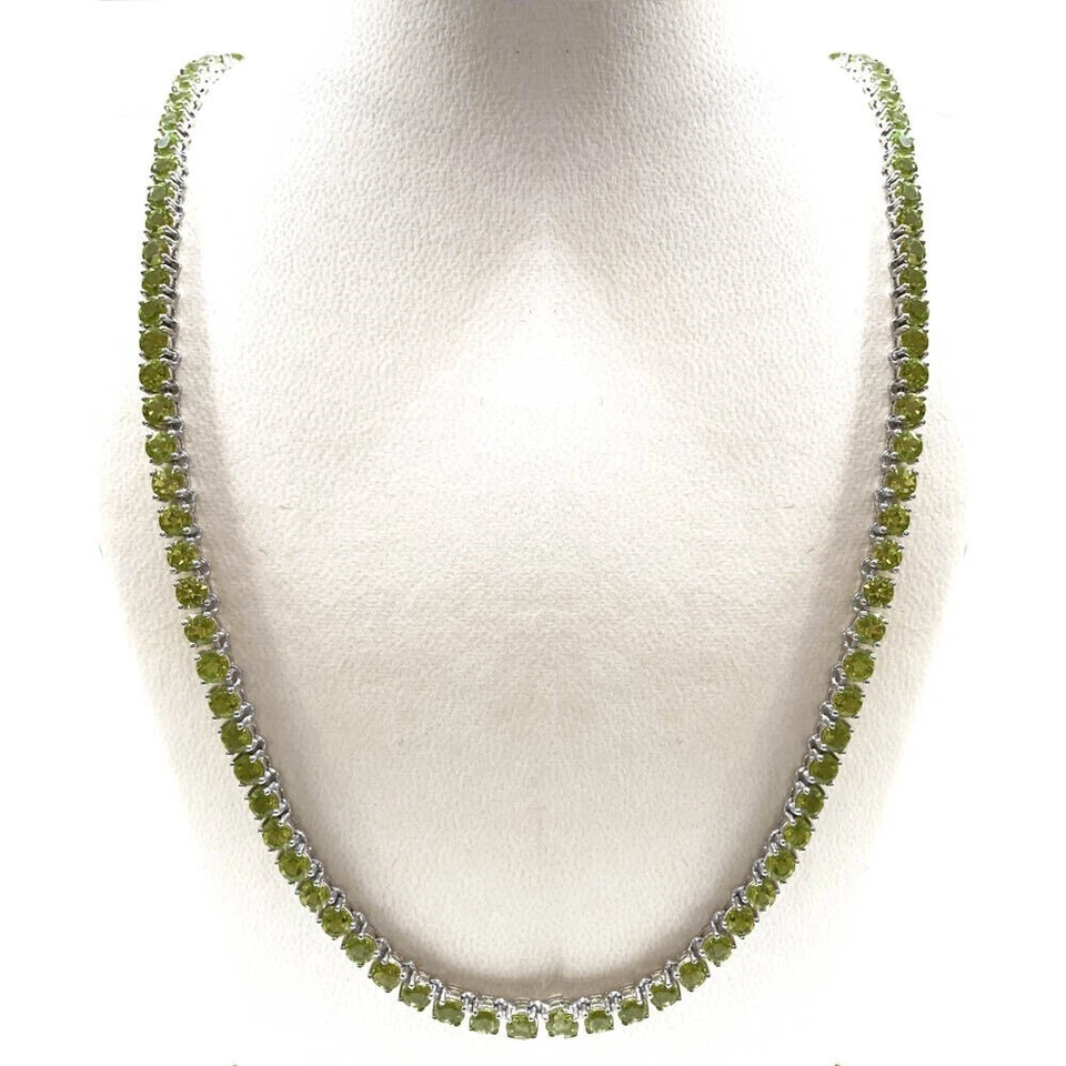 Collar de tenis de lujo para mujer de plata 925 en peridoto redondo de 4 mm creado en laboratorio de 18" Foto 3 de 4