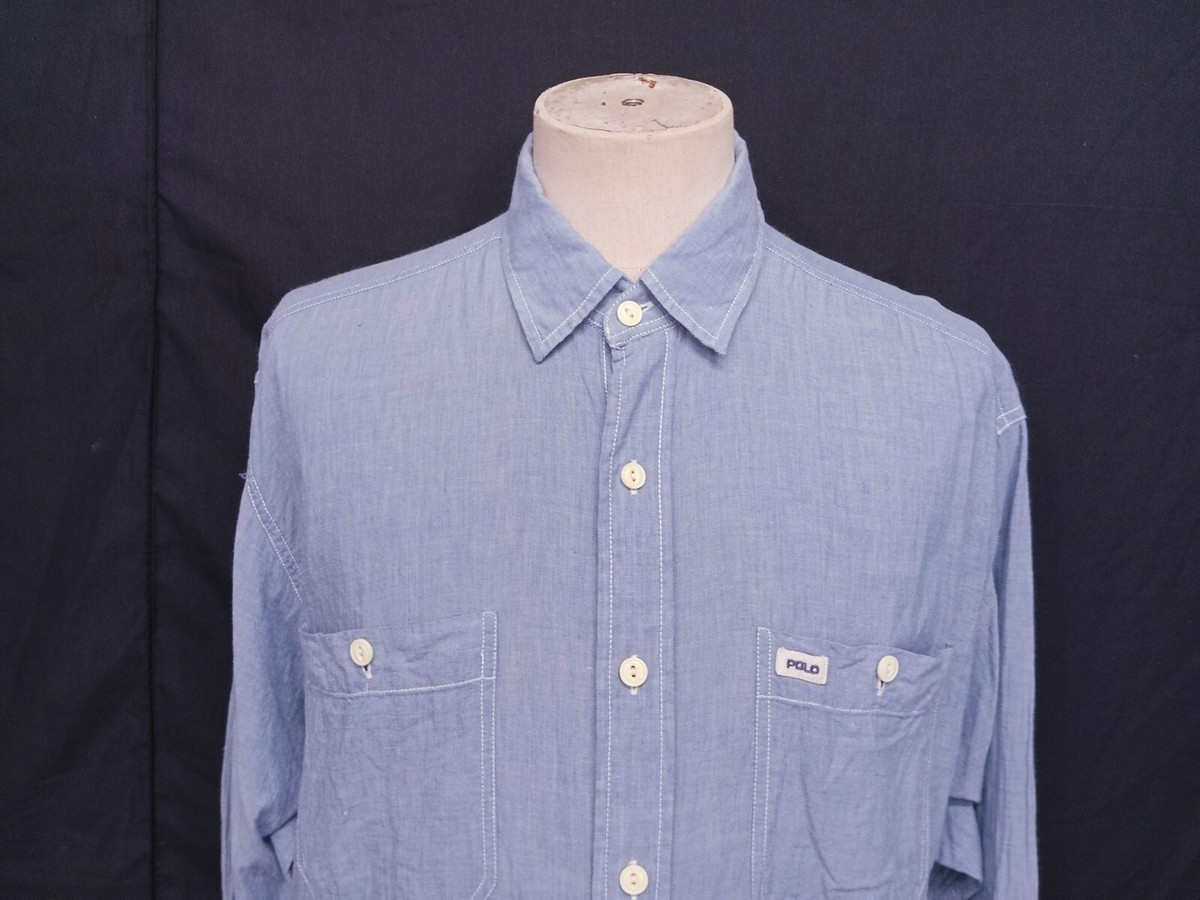 Vtg Polo Sport Ralph Lauren Shirt Chambray Sky Blue Cotton