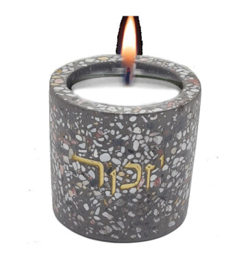Candle Holder for a Memorial Candle Yizkor Made of Terrazzo Stone B/W