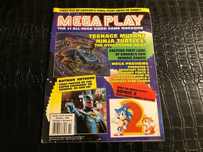 SEPT/OCT 1992 MEGA PLAY rare Sega Video Game Magazine - TMNT - SONIC 2 - BATMAN