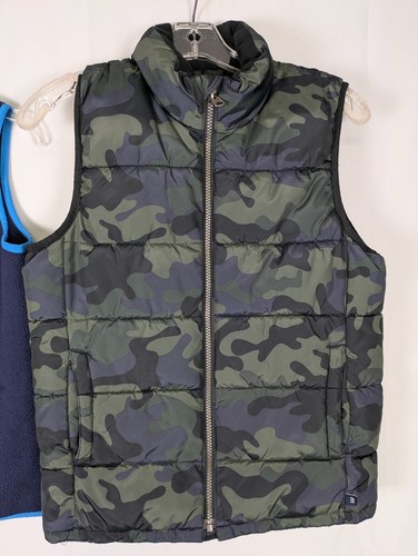 Lot of 2 Boys Outerwear Vests Gap Camo Puffer LL Bean Blue Fleece Size L - Picture 3 of 11