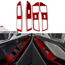 6Pcs Red Carbon Fiber Window Lift Switch Panel Cover For Ford Explorer 2020-2023