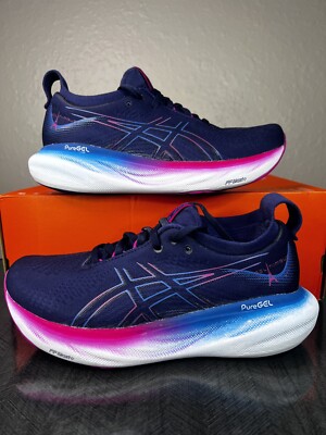 Asics Gel Nimbus 25 Paris Marathon Women's Running Shoes Blue Pink