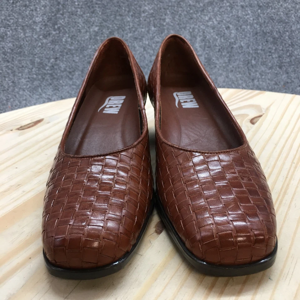 Drew Zapatos Mujer 6 N Informales Sin Cordones Tejidos Mocasines 1309-78 Marrón Cuero Tacones Foto 4 de 4