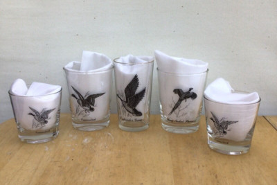 5 Vintage FEDERAL DUCK AND BIRD GLASSES Ring Necked Pheasant Canvasback 3 sizes