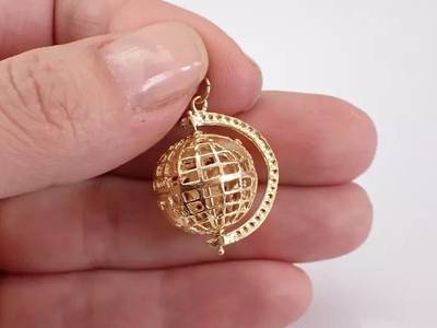 Vintage Movable Turning World Atlas Map 14K Yellow Gold Plated 18'' Free Chain