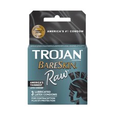 Trojan Bareskin Raw Natural 3-Pack Thinnest Lubricated Latex Condoms Comfortable