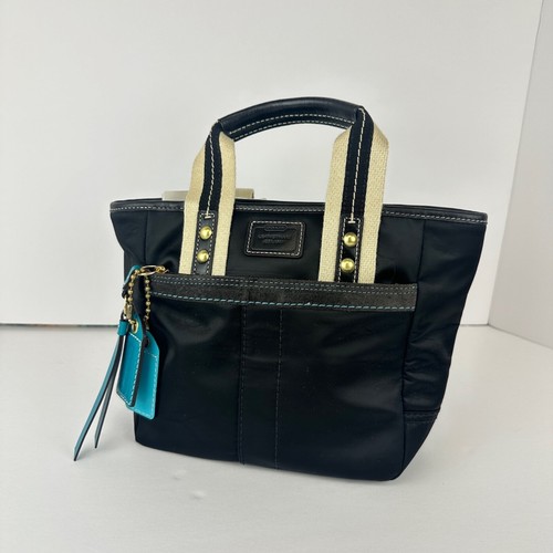Coach M05K-130 Hampton Tote Shopper Purse, Black with Teal Accents NEW w/ Tags