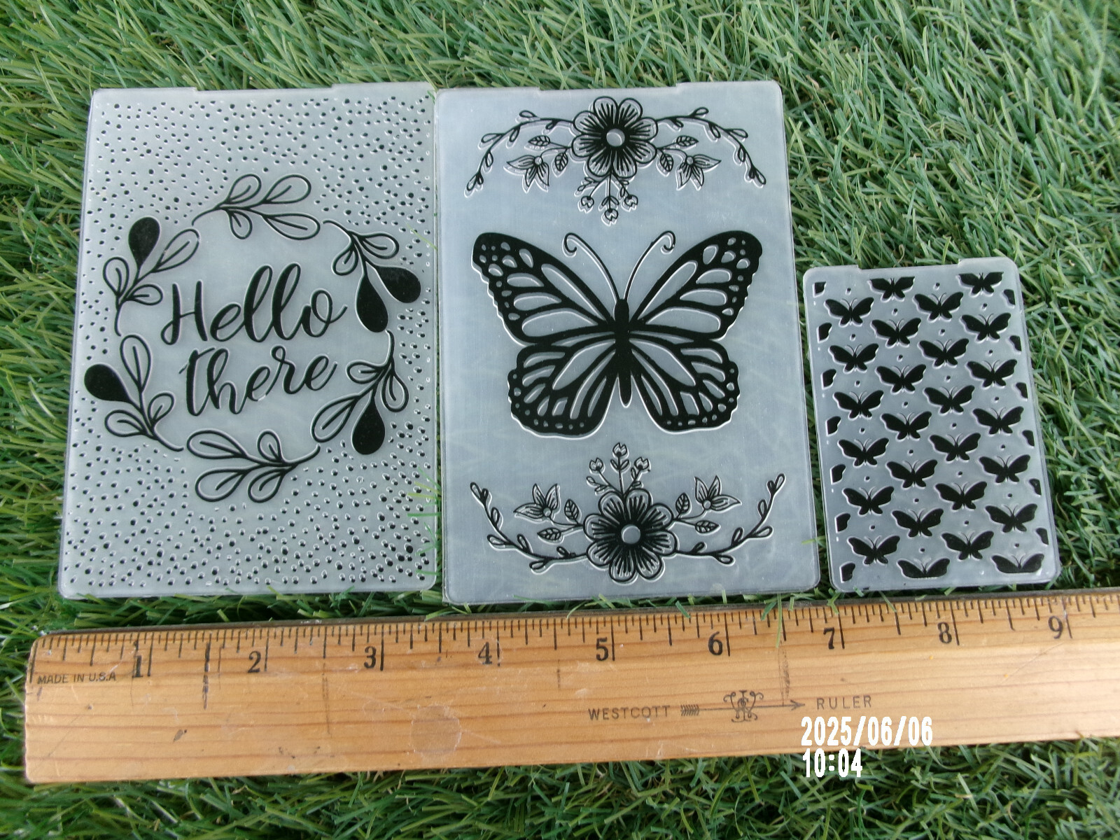 Embossing Folders for Card Making " Hello" and Butterflys Used lot of 3