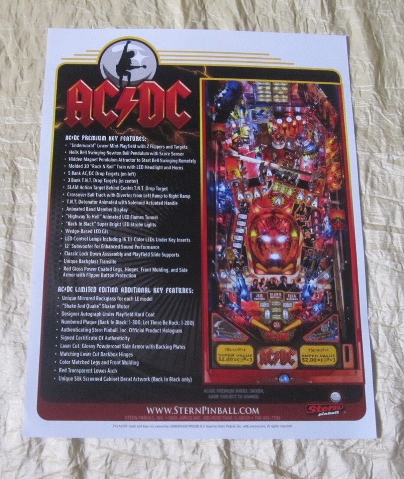 2012 STERN AC/DC LE & PREMIUM PINBALL FLYER | eBay