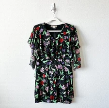 Vintage Holly Harp Ruffle Layered Tiered Floral Dress in Black Size Medium 80s