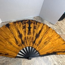 Unique Tie Dye Orange Black Silk Belly Dance Fan Prop