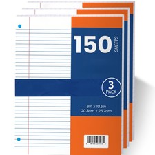 3 Hole Punch Filler Paper, College Ruled, 10.5X8 In, 150 Sheets