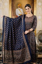 Jaipur Pure Cotton Kurti Pant Dupatta Set Indian Ethnic Indigo Print Suit
