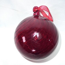 Vtg Lg 4  Ruby Red Optic Swirl Hand Blown Art Glass Christmas Orb Ball Ornament