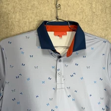 Redvanly Men's Fullerton Golf Polo Shirt Cosmic Sky Blue Butterfly Print Sz M
