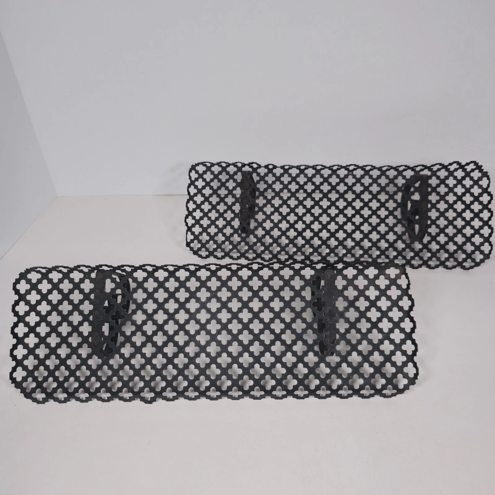 Set of 2 Black Metal Scroll Display Stands Decorative Shelf Riser Holders