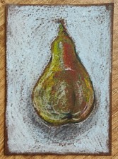 ACEO ATC. Schöne Birne. Pastellzeichnung von Jon Miller Original Signiertes Kunstwerk