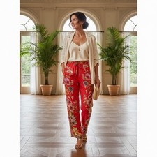 Johnny Was Size S Aurelia BOHO Wide Leg Pants, Luxurious Silky Cupra Rayon,Coral