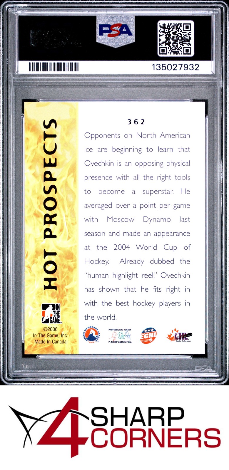 2005 IN THE GAME HEROES & PROSPECTS #362 ALEXANDER OVECHKIN RC PSA 10 view 2