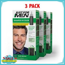 Just For Men H-45 DARK BROWN Hair color Shampoo In  3 pack  green