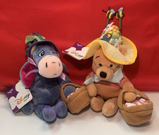 Disney Store Easter Bonnet Winnie the Pooh  Eeyore w/ Egg Basket Bean Bag Plush